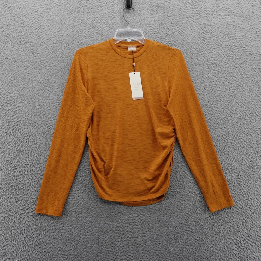 CALIA Womens Gold Tissue Texture Long Sleeve‎ Crew Neck Top Size Small NEW